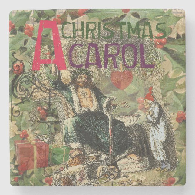 Weihnachtsgeister Gegenwart Illustration Scrooge Steinuntersetzer (Vorderseite)