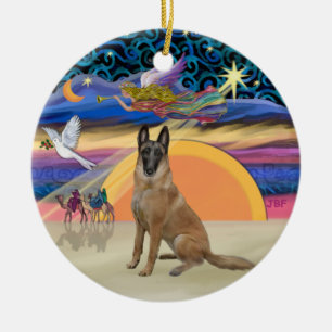 Weihnachtsgel - Belgischer Malinois Keramikornament