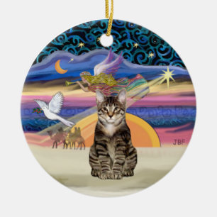 Weihnachtsgel - Braune Tiger Katze Keramik Ornament