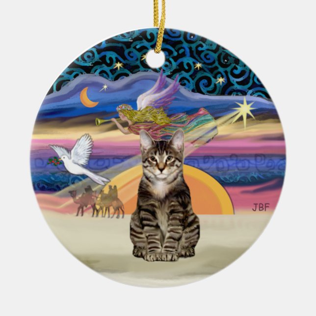 Weihnachtsgel - Brown Tabby Tiger Cat Keramik Ornament (Vorne)