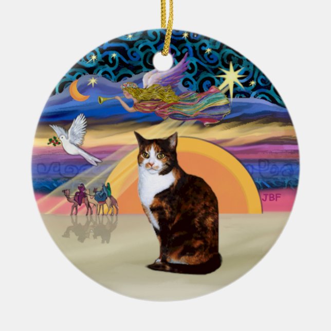 Weihnachtsgel - Calico Cat (Amer. Kurze Haare) Keramik Ornament (Vorne)