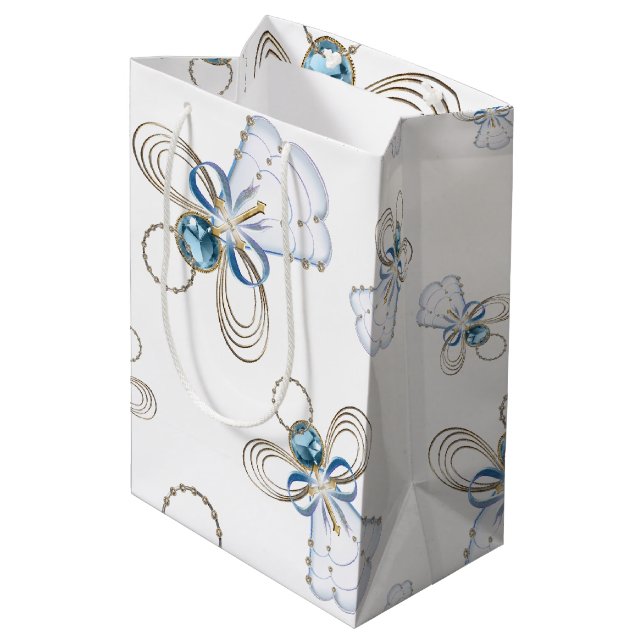 Weihnachtsgel des Glaubens Random Muster Collage Mittlere Geschenktüte (Rückseite Schrägansicht)