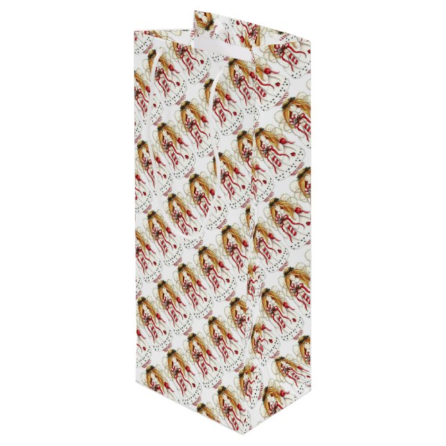 Weihnachtsgel Geschenktüte Für Weinflaschen (Rückseite Schrägansicht)