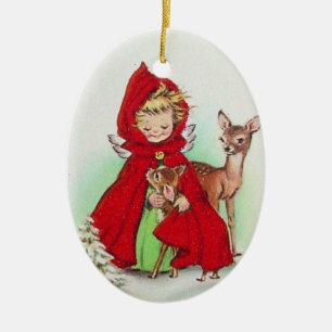 Weihnachtsgel mit Baby-Hirschbaum Keramik Ornament