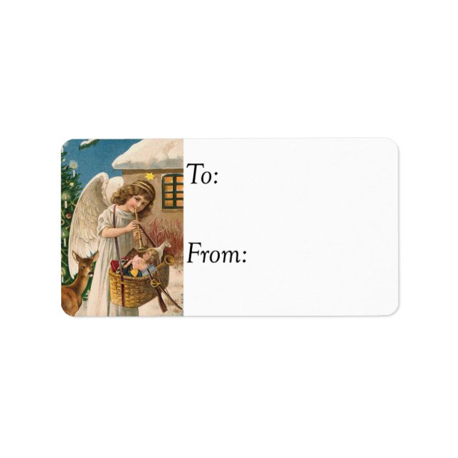 Weihnachtsgel mit Vintagem Geschenketikett Adressaufkleber (Vorne)