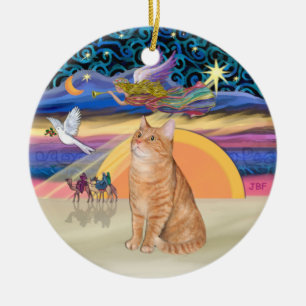 Weihnachtsgel - Orangefarbene Katze 40 Keramik Ornament