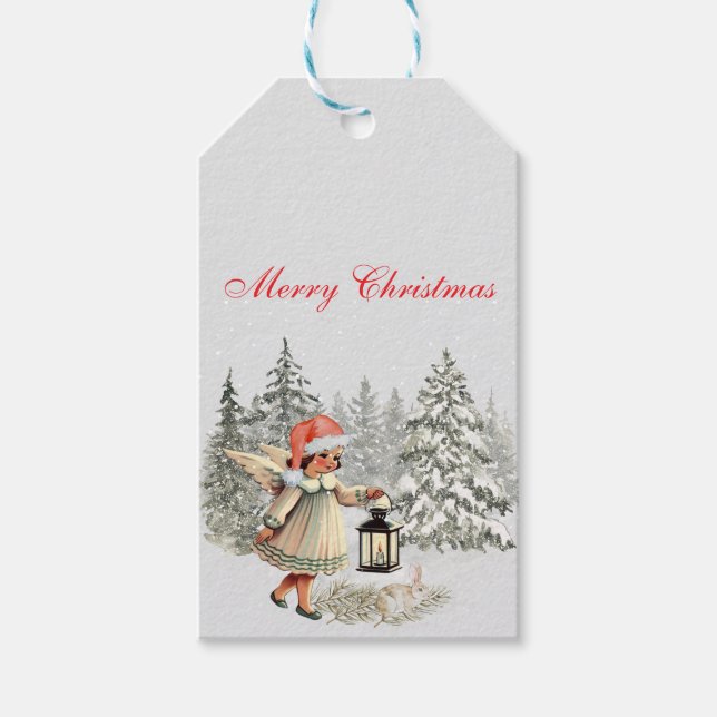 Weihnachtsgel und Kaninchen Geschenkanhänger (Vorderseite)