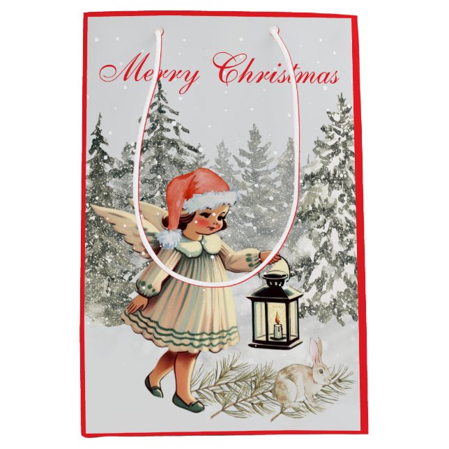 Weihnachtsgel und Kaninchen Mittlere Geschenktüte (Vorderseite)