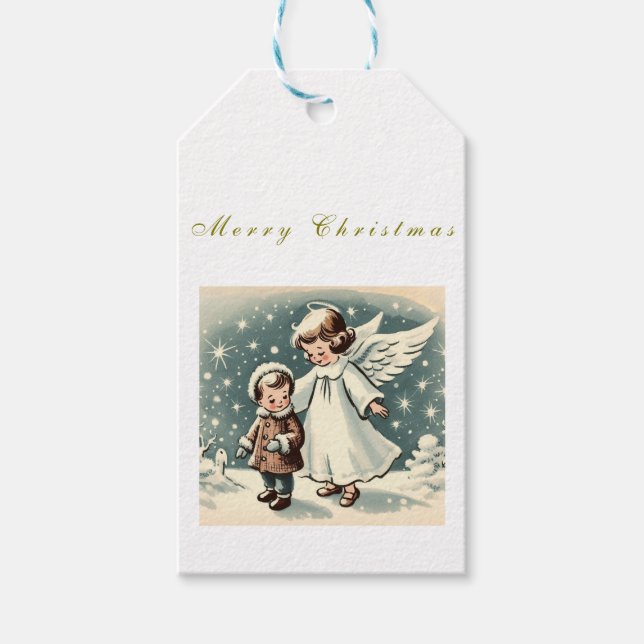 Weihnachtsgel und Kind Geschenkanhänger (Vorderseite)