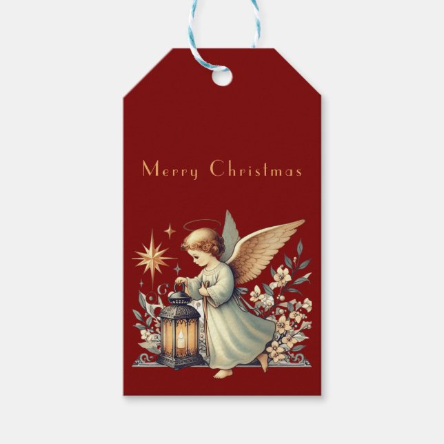 Weihnachtsgel und Lattern Geschenkanhänger (Vorderseite)