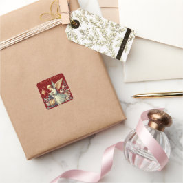 Weihnachtsgel und Lattern Quadratischer Aufkleber