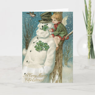 Weihnachtsgel und Schneemann Feiertagskarte
