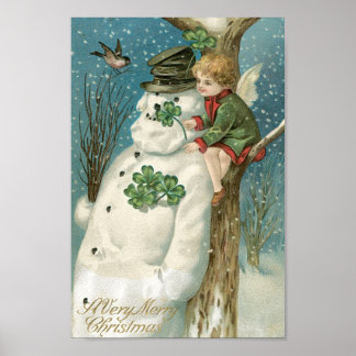 Weihnachtsgel und Schneemann Poster