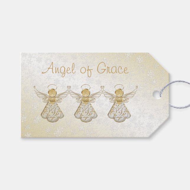 Weihnachtsgel von Grace Gold/Weiß "To:  Von:" Geschenkanhänger (Vorderseite (Horizontal))