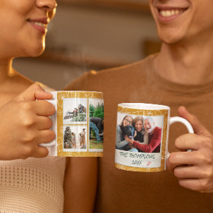Weihnachtsgelbe Kritzeleien Multi-Foto-Familien-Ge Kaffeetasse