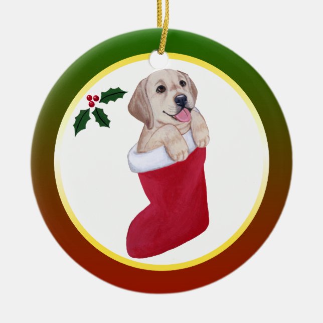 Weihnachtsgelbe Labrador-Verzierung Keramikornament (Vorne)