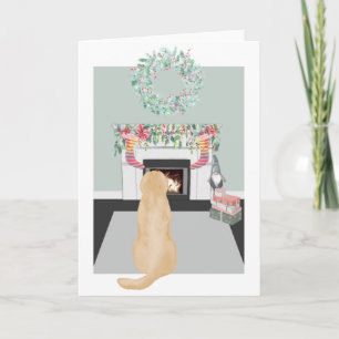 Weihnachtsgelber Labrador-Hund vor dem Kamin Karte