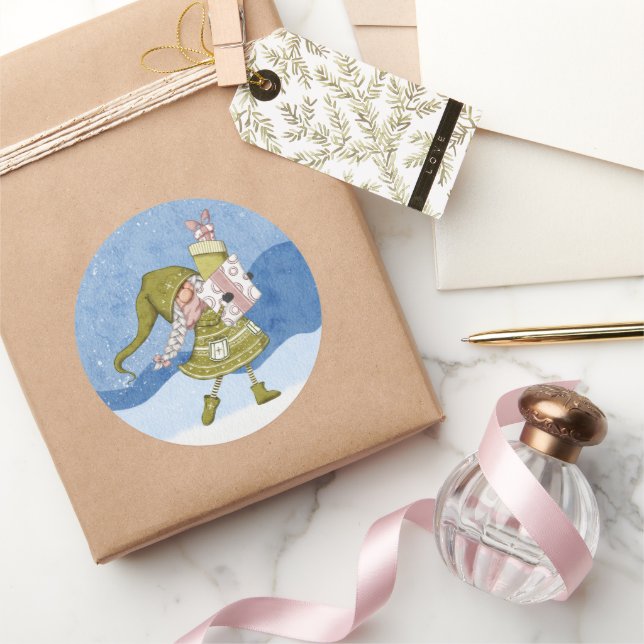 Weihnachtsgenom mit Geschenksticker Runder Aufkleber (Schenken)