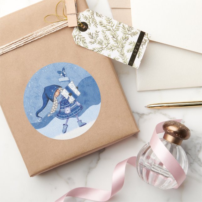 Weihnachtsgenom mit Geschenksticker Runder Aufkleber (Schenken)