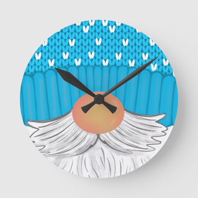 Weihnachtsgenome Winter Hat Beard Sweater Runde Wanduhr (Vorderseite)