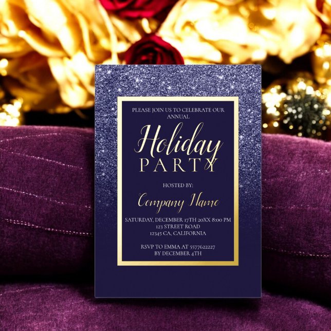 Weihnachtsgeschäft mit Glitzer Folieneinladung (Navy glitter gold business corporate Christmas Foil Invitation)