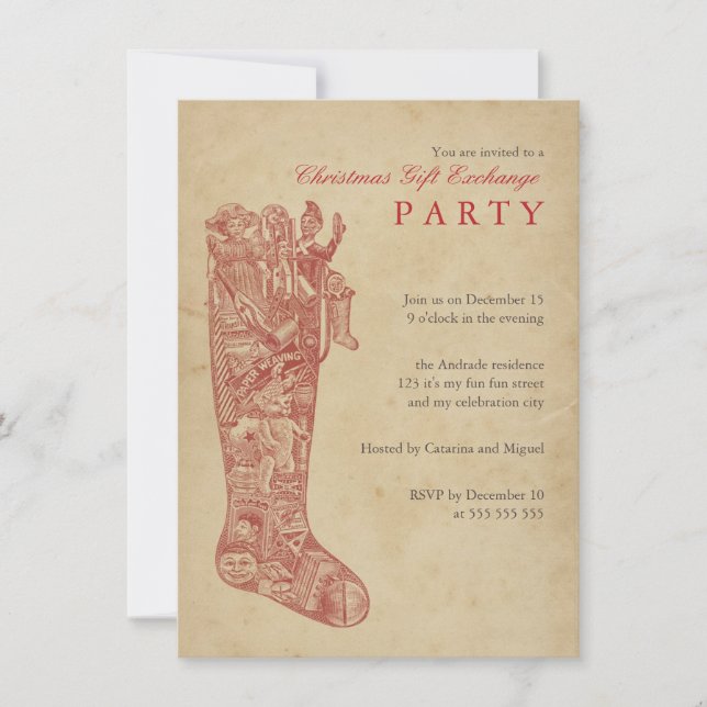 Weihnachtsgeschenk-Austausch-Party-Vintages Einladung (Vorderseite)