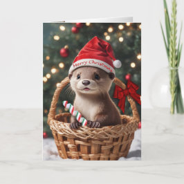 Weihnachtsgeschenk-Baby in einer Korbkarte Feiertagskarte