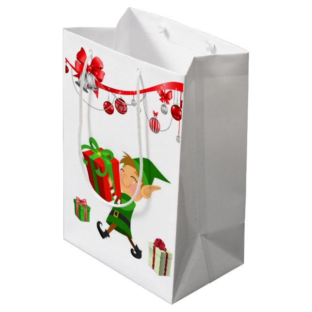 Weihnachtsgeschenk Bags Elf Mittlere Geschenktüte (Rückseite Schrägansicht)