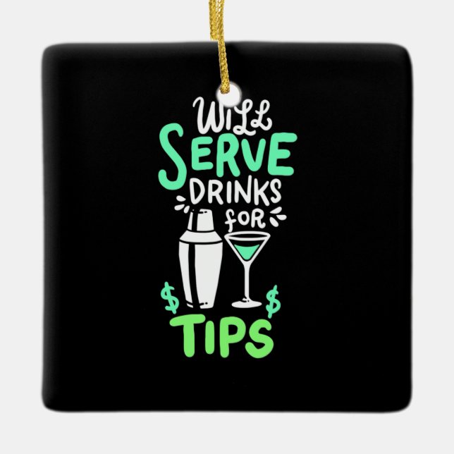 Weihnachtsgeschenk | Barkeeper serviert Getränke f Keramikornament (Vorderseite)