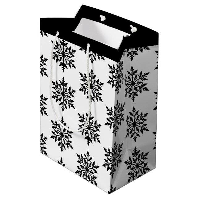 Weihnachtsgeschenk Beutel Schneeflocken Mittlere Geschenktüte (Rückseite Schrägansicht)