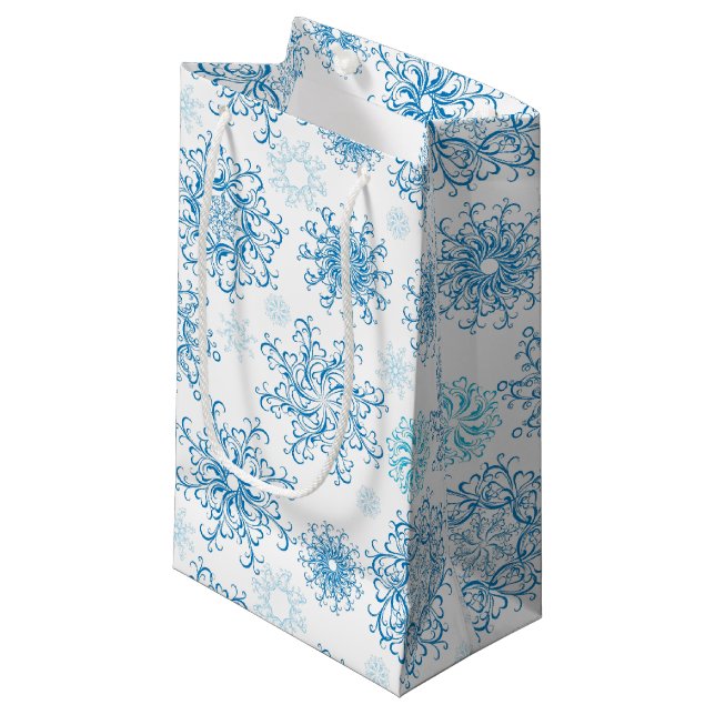 Weihnachtsgeschenk Beutel Snowflakes Kleine Geschenktüte (Vorderseite Schrägansicht)