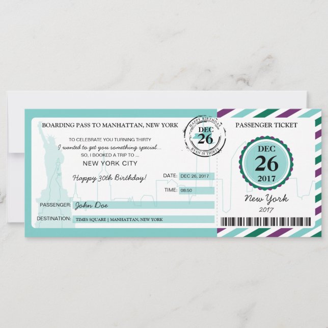 Weihnachtsgeschenk Boarding Pass auf NEW YORK Einladung (Vorderseite)
