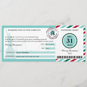 Weihnachtsgeschenk Boarding Pass auf NEW YORK Einladung