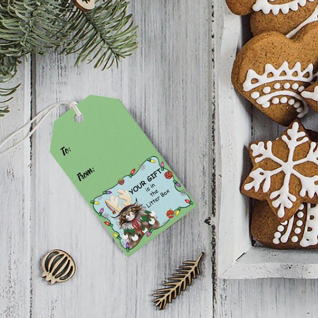 Weihnachtsgeschenk Cat Green Funny Geschenkanhänger (Von Creator hochgeladen)