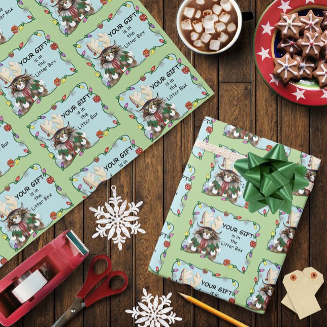 Weihnachtsgeschenk Cat Green Funny Geschenkpapier (Von Creator hochgeladen)