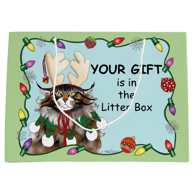 Weihnachtsgeschenk Cat Green Funny Große Geschenktüte (Vorderseite)