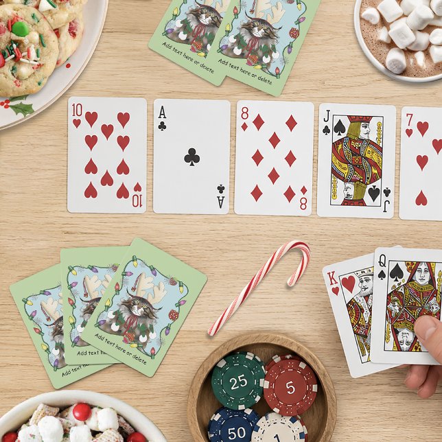Weihnachtsgeschenk Cat Green Funny Spielkarten (Von Creator hochgeladen)