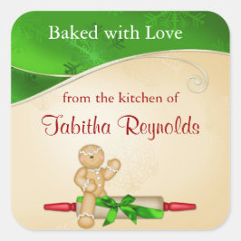 Weihnachtsgeschenk Etikett Gingerbrei Mann Quadratischer Aufkleber
