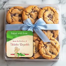 Weihnachtsgeschenk Etikett Gingerbrei Mann Quadratischer Aufkleber