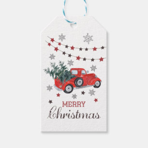Weihnachtsgeschenk etikettiert - Vintager roter Geschenkanhänger