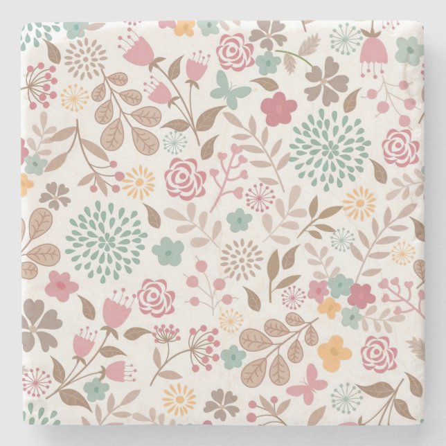 Weihnachtsgeschenk Flora 4 Jahreszeiten Steinuntersetzer (Vorderseite)