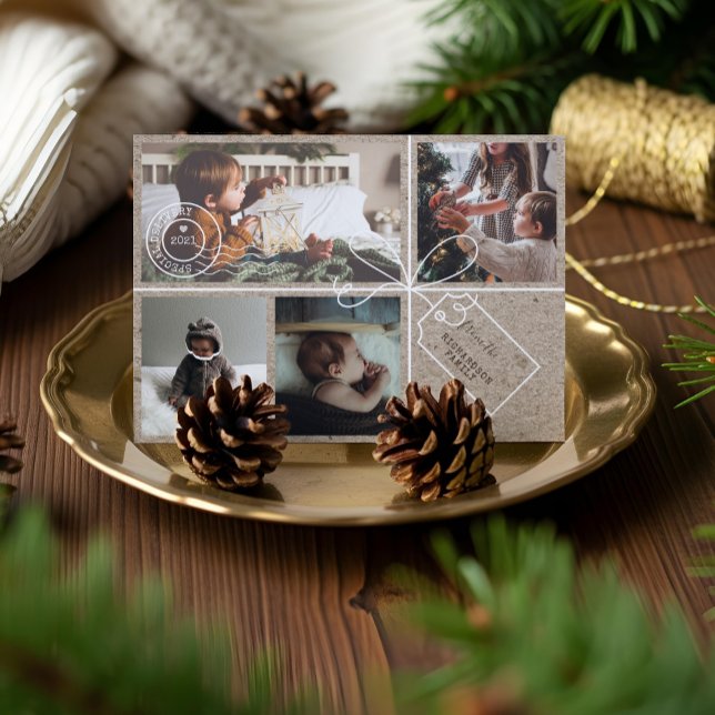 Weihnachtsgeschenk-Fotos Portrait Feiertagskarte (Special Delivery Christmas Photos Postage Parcel Holiday Card)