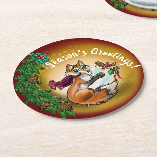 Weihnachtsgeschenk Fox Runder Pappuntersetzer (Angewinkelt)
