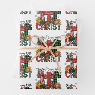 Weihnachtsgeschenk Frohe Xmas Kariert Religiöses K Geschenkpapier Set