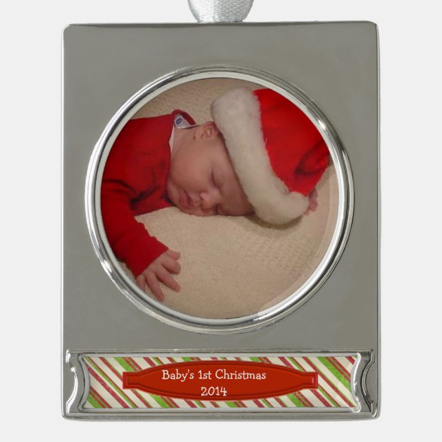 Weihnachtsgeschenk für das Foto des Babys Banner-Ornament Silber (Vorderseite)