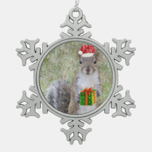 Weihnachtsgeschenk für Eichhörnchen Schneeflocken Zinn-Ornament