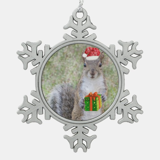 Weihnachtsgeschenk für Eichhörnchen Schneeflocken Zinn-Ornament (Vorderseite)