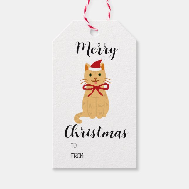 Weihnachtsgeschenk für Katzen Malerei Illustration Geschenkanhänger (Vorderseite)