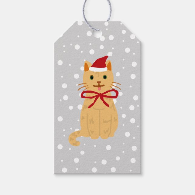Weihnachtsgeschenk für Katzen Malerei Illustration Geschenkanhänger (Vorderseite)