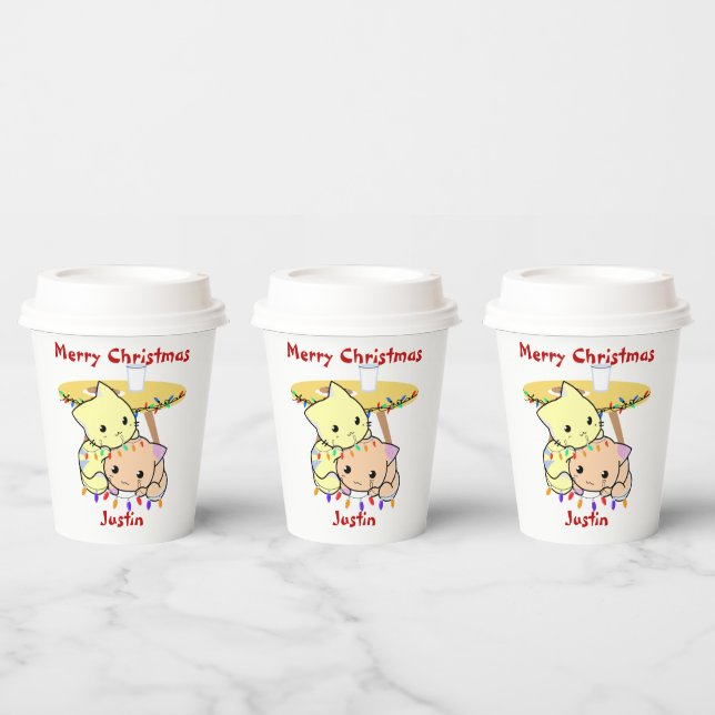 Weihnachtsgeschenk für Katzen, personalisierter Na Pappbecher (Multi)